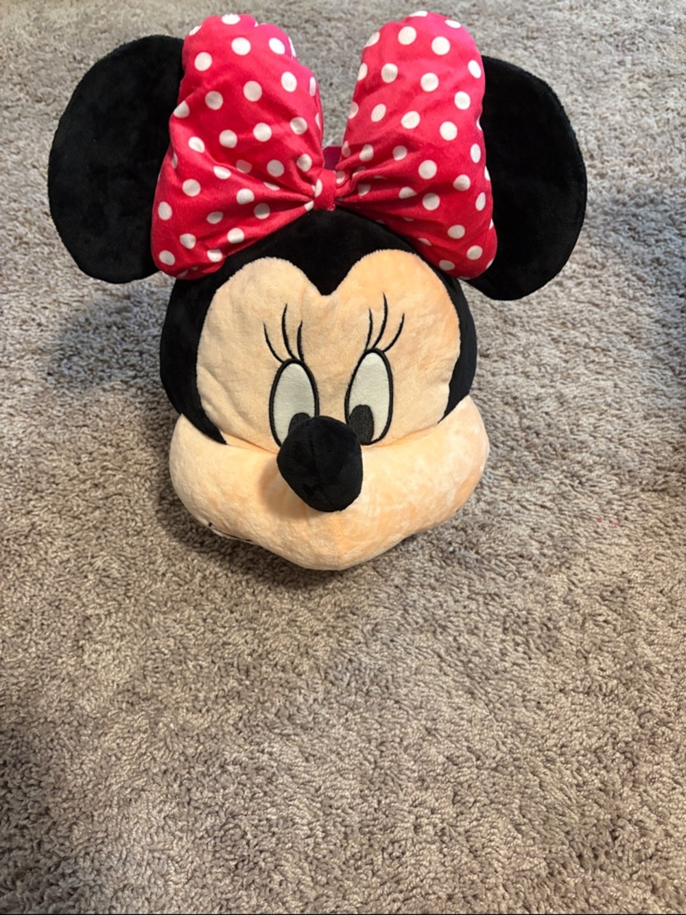 Minnie Mouse Plush Head Backpack with Pink Polka Dot Bow
